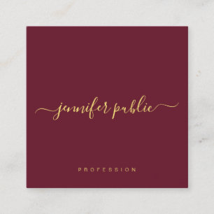 Gouden Tekst Script Naam Glanzende Luxe Burgundy R Vierkante Visitekaartje