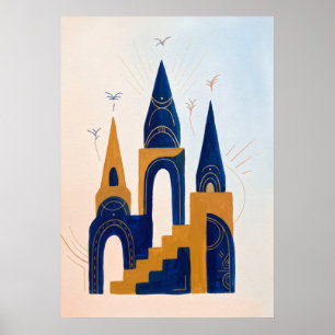 Gouden Tempel Opstijging Spirituele Muurkunst Poster