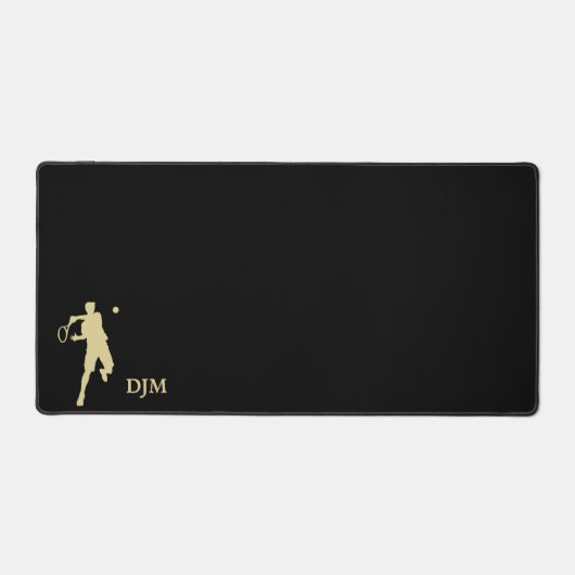 Gouden Tennisser Silhouet Monogram op Zwart Bureaumat (Voorkant)