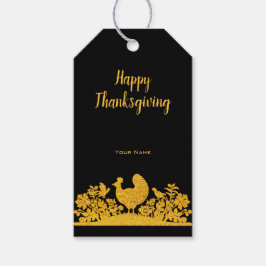 Gouden Thanksgiving Turkije Bloemen Gift Label Cadeaulabel