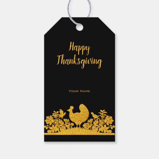 Gouden Thanksgiving Turkije Bloemen Gift Label Cadeaulabel (Voorkant)