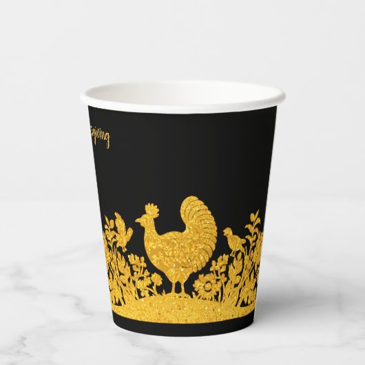Gouden Thanksgiving Turkije Bloemen Papier Cups Papieren Bekers (Achterkant)