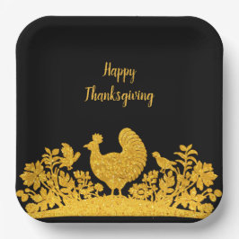 Gouden Thanksgiving Turkije Bloemenpapier Bord