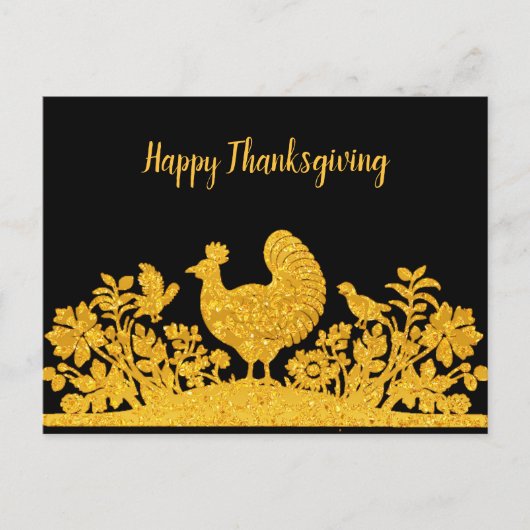 Gouden Thanksgiving Turkije Floral Briefkaart (Voorkant)