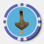 Gouden Thor Hammer blauw 10 gestreepte pokerchip (Voorkant)