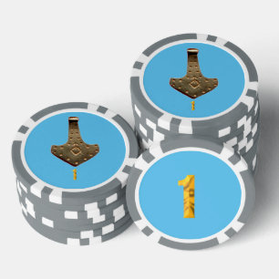 Gouden Thor Hammer blauw grijs 1 gestreepte poker Chips