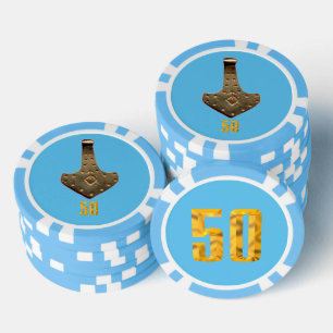 Gouden Thor Hammer blauw lblue 50 gestreepte poker Chips