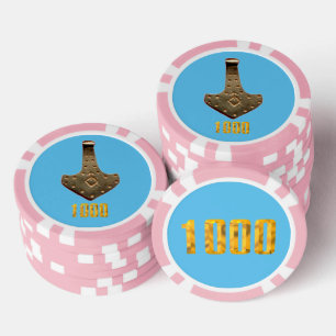 Gouden Thor Hammer blauw roze 1000 gestreepte poke Poker Chips