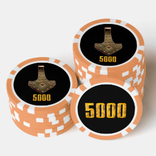 Gouden Thor Hammer blk sinaasappel 5000 streep pok Poker Chips