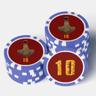 Gouden Thor Hammer rood blauw 10 gestreepte poker Chips