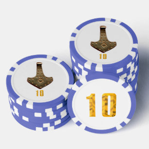 Gouden Thor Hammer wit blauw 10 gestreepte poker c Chips