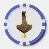 Gouden Thor Hammer wit blauw 10 gestreepte poker c Chips (Voorkant)