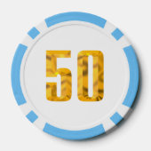 Gouden Thor Hammer wit ltblue 50 streep poker chip (Achterkant)