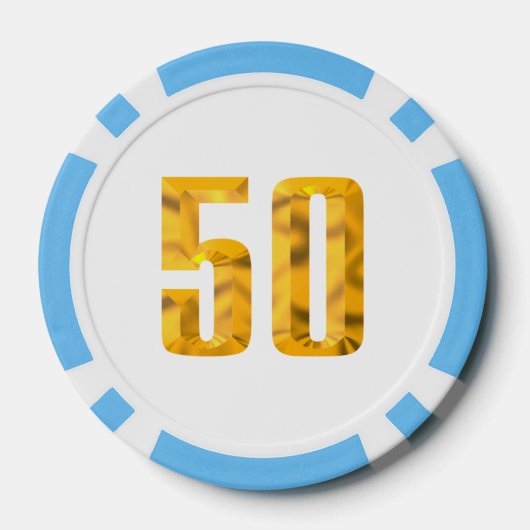 Gouden Thor Hammer wit ltblue 50 streep poker chip (Achterkant)
