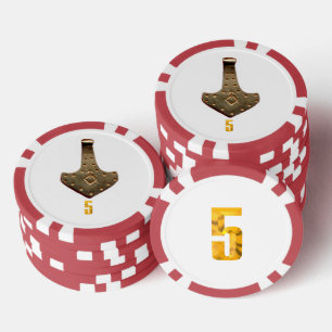 Gouden Thor Hammer wit rood 5 gestreepte poker chi Poker Chips
