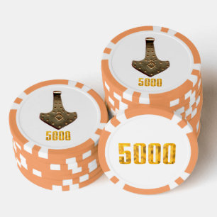 Gouden Thor Hammer wit sinaasappel 5K streep poker Chips
