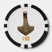 Gouden Thor Hammer witte blk 100 gestreepte poker  Poker Chips (Voorkant)