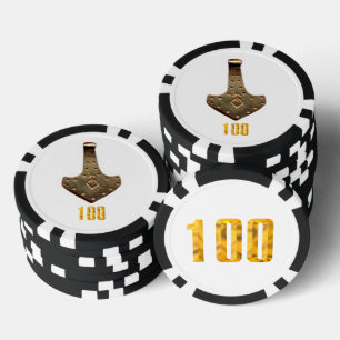 Gouden Thor Hammer witte blk 100 gestreepte poker  Poker Chips