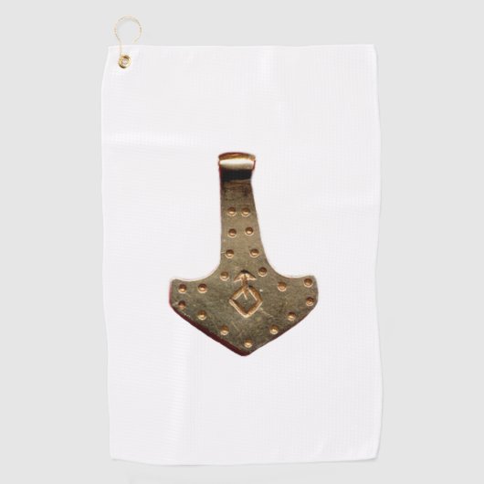 Gouden Thor Hammer witte golfhanddoek (Voorkant)