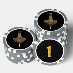 Gouden Thor Hammer zwart grijs 1 gestreepte poker Chips
