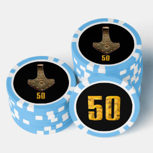 Gouden Thor Hammer zwart lblue 50 gestreepte poker Chips