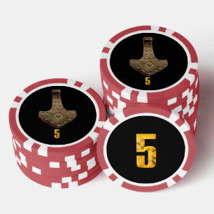 Gouden Thor Hammer zwart rood 5 gestreepte poker c Chips
