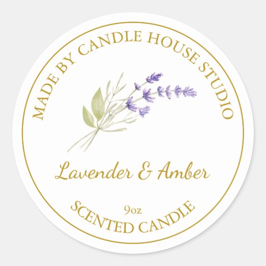 Gouden Thuisgemaakte Lavendel Kaars Label | Wit (Voorkant)