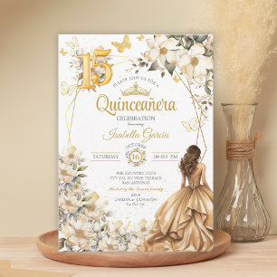 Gouden Tiara Bloem Beige Vlinders Quinceañera Kaart