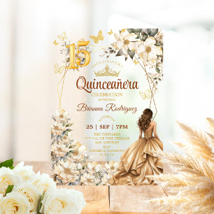 Gouden Tiara Bloemengeel Quinceañera  Acryl Uitnodigingen
