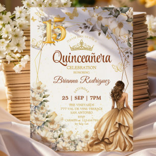 Gouden Tiara Bloemengeel Quinceañera  Kaart