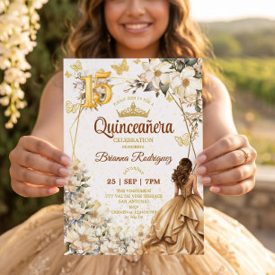 Gouden Tiara Bloemengeel Quinceañera Kaart