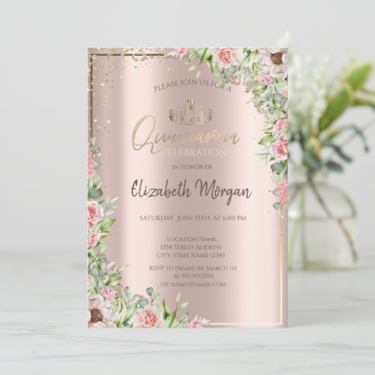 Gouden Tiara, Diamanten, Rozen Roos Gouden Quincea Kaart (Staand voorkant)