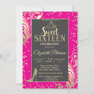 Gouden Tiara Glitter Hakken Diamanten Roze Sweet 1 Kaart