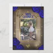 Gouden Tiara vlinders Blauwe Rozen Quinceañera Kaart (Achterkant)