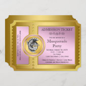 Gouden Ticket Roze en Gouden Masquerade Party Kaart (Voorkant / Achterkant)