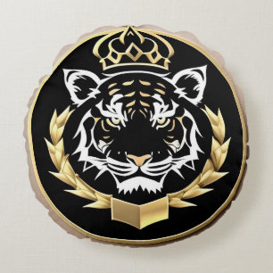 Gouden Tijger Crest Embleem Rond Kussen