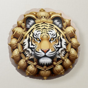Gouden Tijger Crest Embleem Rond Kussen