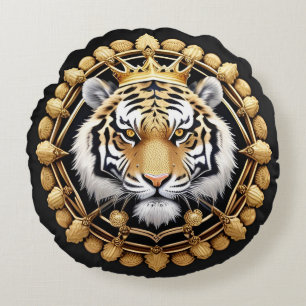 Gouden Tijger met Kroon Omlijst door Ingewikkeld G Rond Kussen