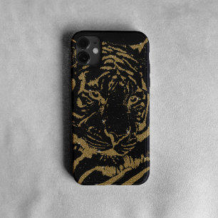 Gouden tijger zwart ontwerp iPhone 15 pro case