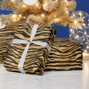 Gouden Tijgerstrepen Krachtig Wild Dierenpatroon Cadeaupapier