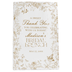 Gouden Toile De Jouy Bloemachtige Bruids Brunch Ca Medium Cadeauzakje