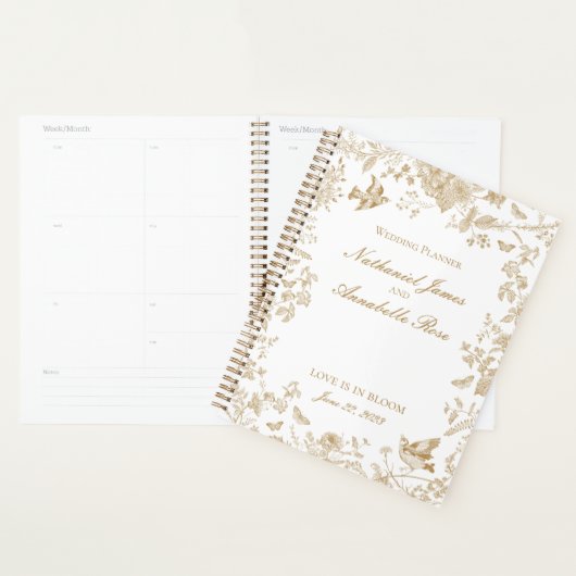 Gouden Toile De Jouy  Bloemen Huwelijk Planner (Display)