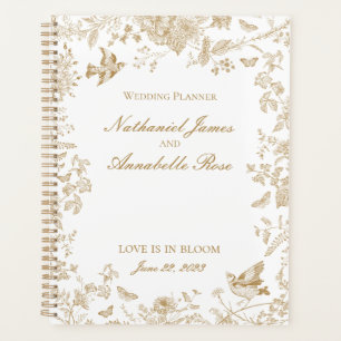 Gouden Toile De Jouy  Bloemen Huwelijk Planner