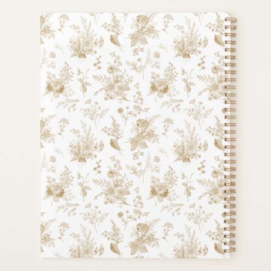 Gouden Toile De Jouy  Bloemen Huwelijk Planner (Achterkant)