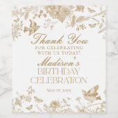 Gouden Toile De Jouy Bloemen Verjaardagsfeest Favo Wijn Etiket (Enkel label)