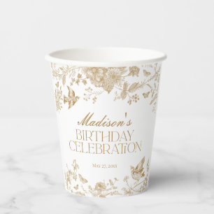 Gouden Toile De Jouy Bloemen Verjaardagsfeest Papieren Bekers