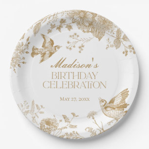 Gouden Toile De Jouy  Bloemen Verjaardagsfeest Papieren Bordje
