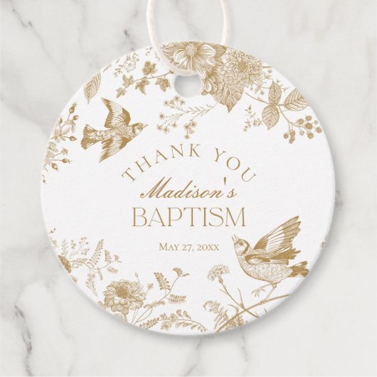 Gouden Toile De Jouy Bloemendoop Bedankjes Labels (Voorkant)
