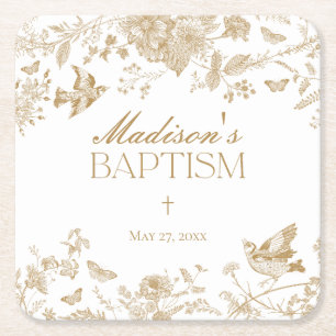 Gouden Toile De Jouy Bloemendoop Vierkante Kartonnen Onderzetter