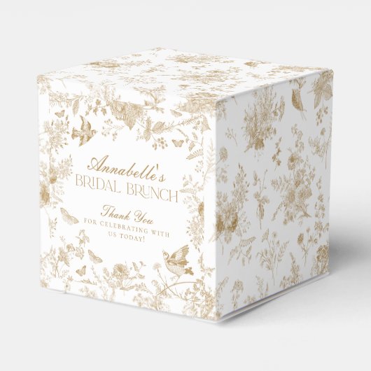 Gouden Toile De Jouy Bloemrijke Bruids Brunch Cade Bedankdoosjes (Achterkant)